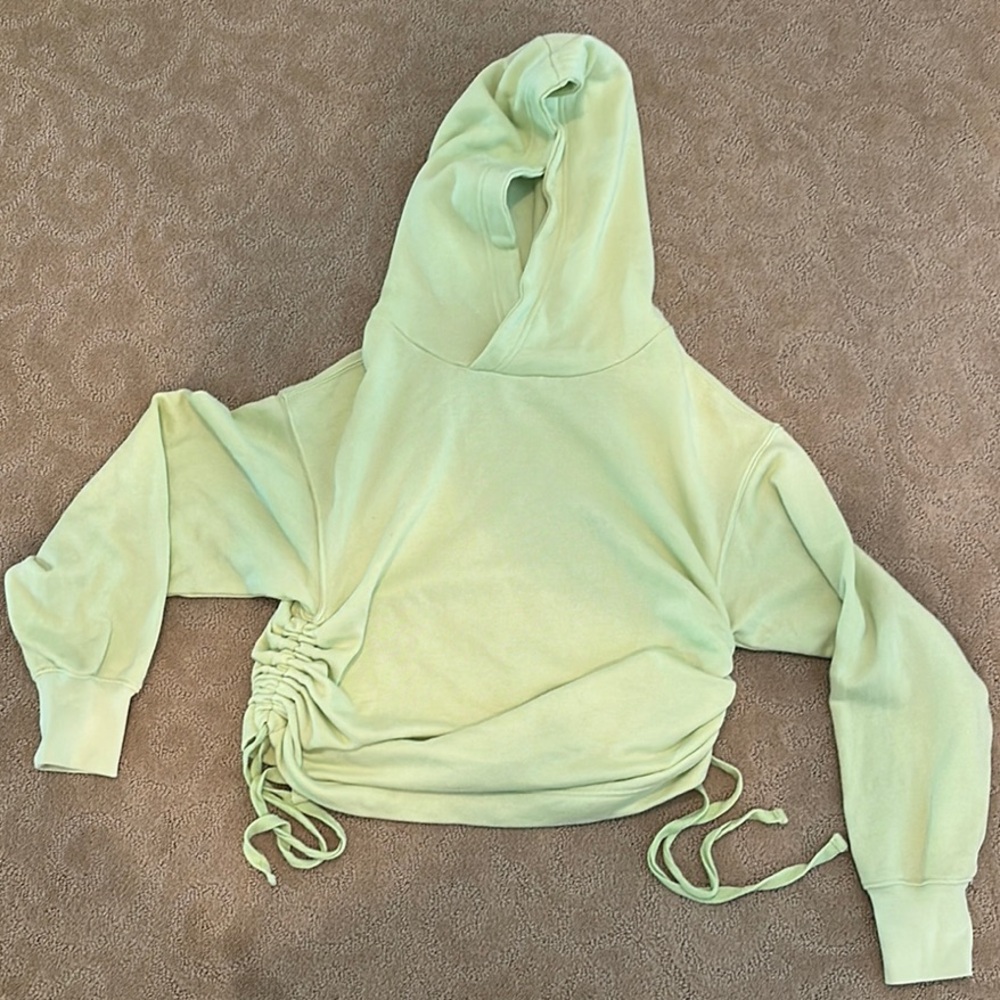 Aerie Green Ruched Long Sleeve Hoodie